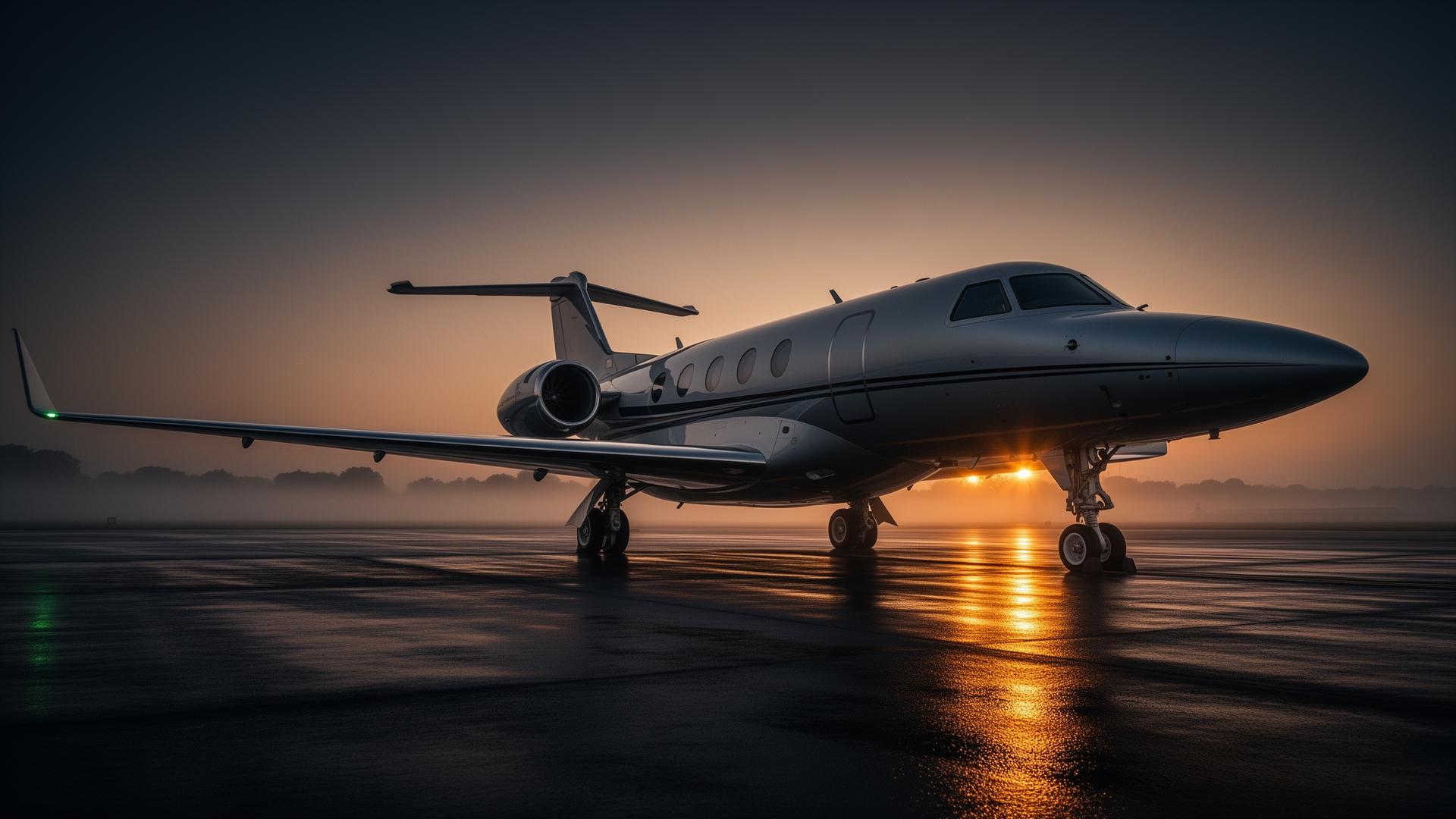 Private jet at dusk